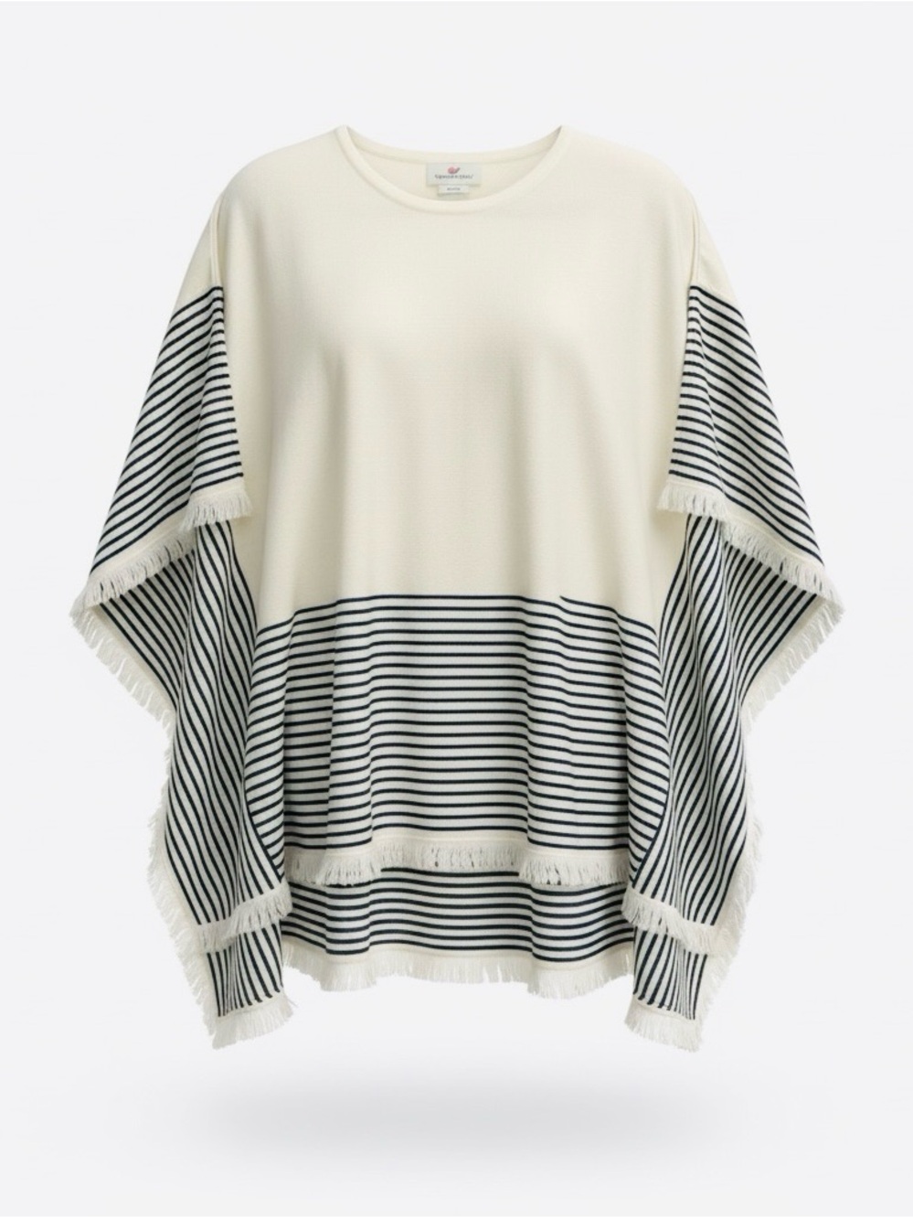 Vineyard Vines Women’s Ivory & Navy Striped Fringe Poncho - XS/S, NWT - Picture 1 of 5